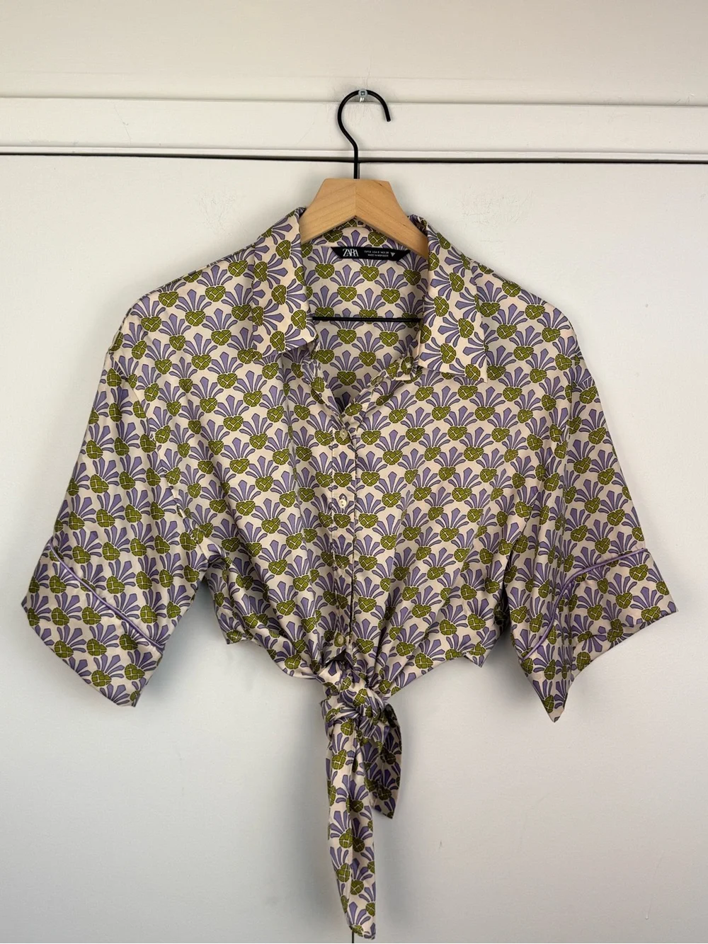 Zara Pineapple Print Matching Shirt Wide Leg Pants Set S